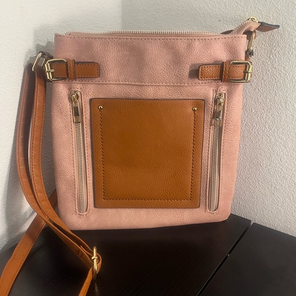 Cute Vegan Leather Pink and Tan Crossbody - Picture 1 of 6